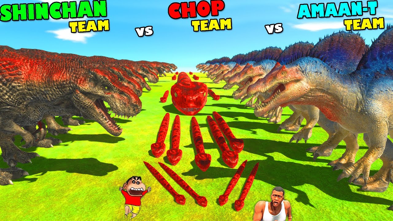 SHINCHAN TEAM vs CHOP TEAM vs AMAAN TEAM in Animal Revolt Battle Simulator | Dinosaur Game ARBS