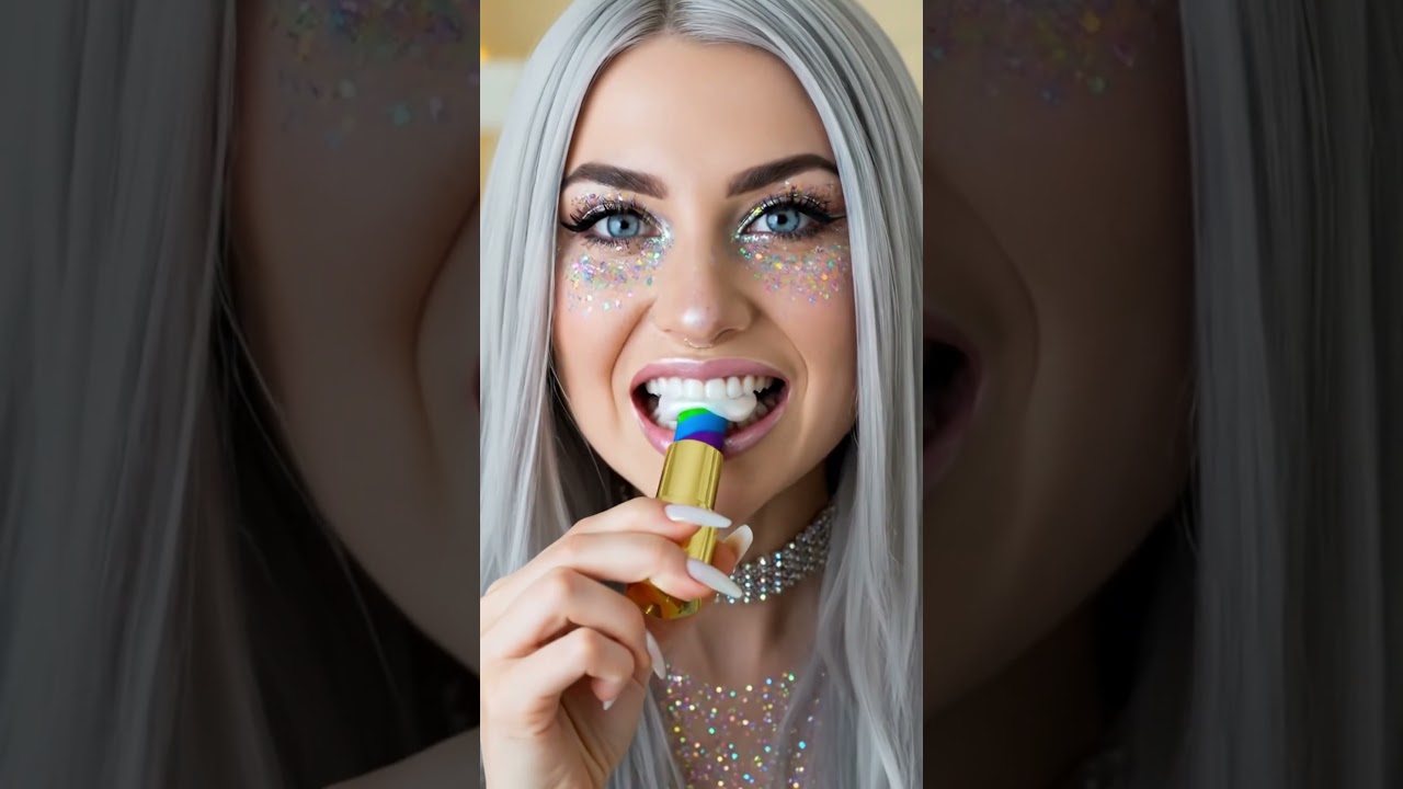 Eating Rainbow Lipstick ASMR Snap 🌈💄#asmr #aiasmr #shorts #makeup #satisfying #lavafood