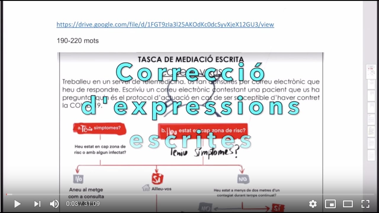 Correcció d'expressions escrites. Símptomes de la Covid-19, correu electrònic (mediació)