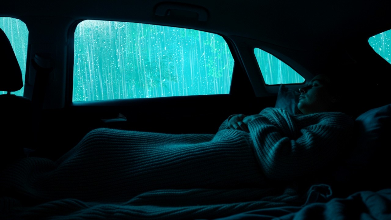 🌙 Fall Asleep Fast to Gentle Rain & Calm Thunder Surrounding a night Peaceful Car Retreat