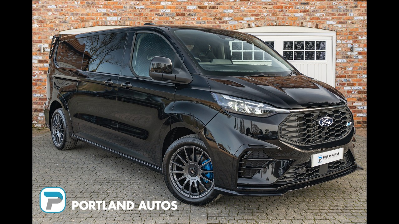 2025/75 FORD TRANSIT CUSTOM MS-RT CREW VAN AUTO AWD IN AGATE BLACK METALLIC WITH BLACK LEATHER
