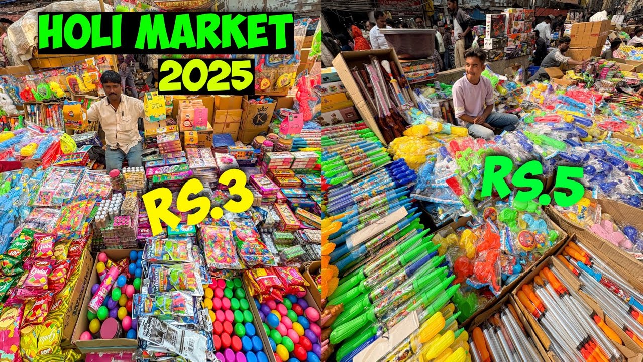 Cheapest Holi Market 2025🔥 | Exploring Gulal,Pichkari, ₹3Rs | Holi Stash | Sadar Bazar Delhi