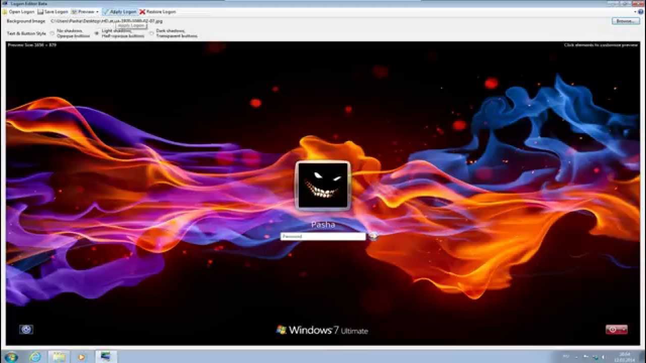 Изменить фон загрузки windows 7, экран приветсвия виндовс 7, Logon Editor