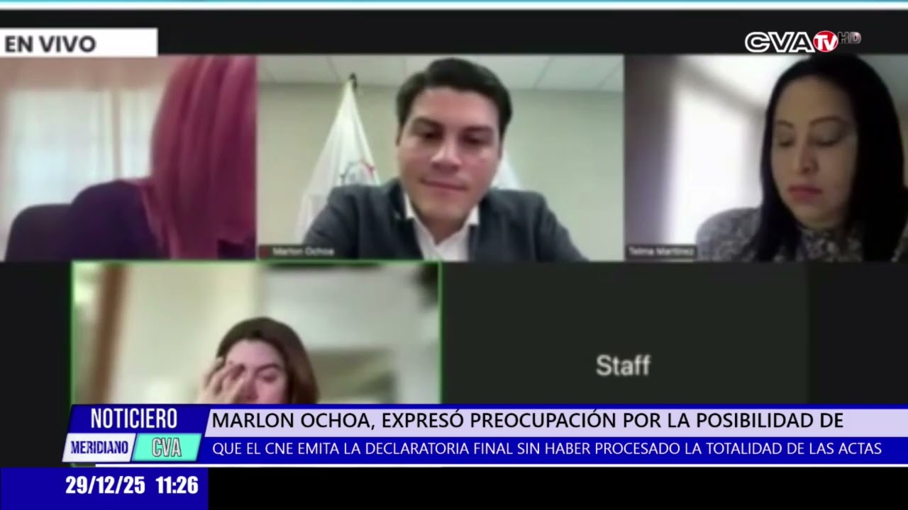 #CvaTv || Marlon Ochoa advierte riesgo de declaratoria final del CNE sin procesar todas las actas.