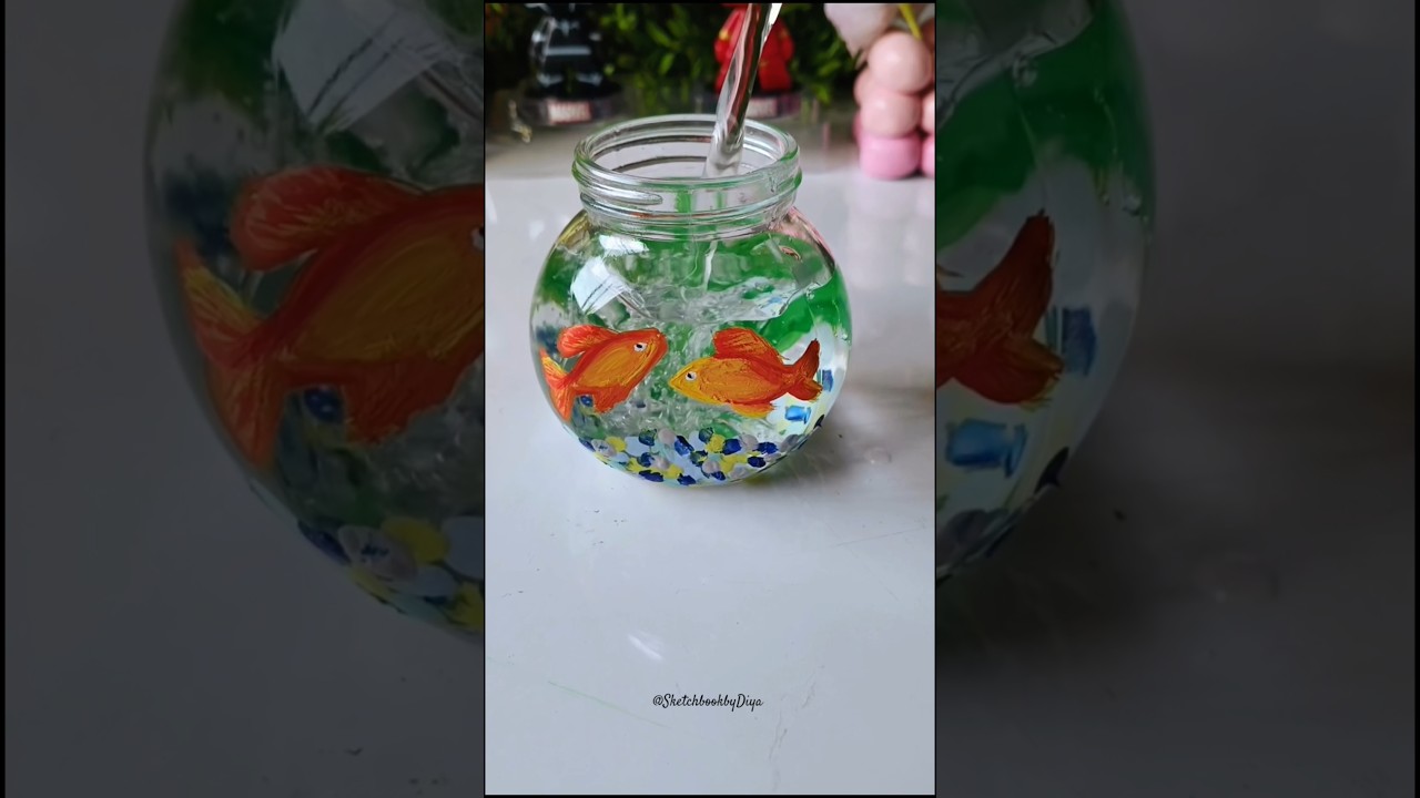 Glass Jar Painting ❤️🐟#art #diy #painting #glass #bottle #shorts #trending #decoration #fish #love