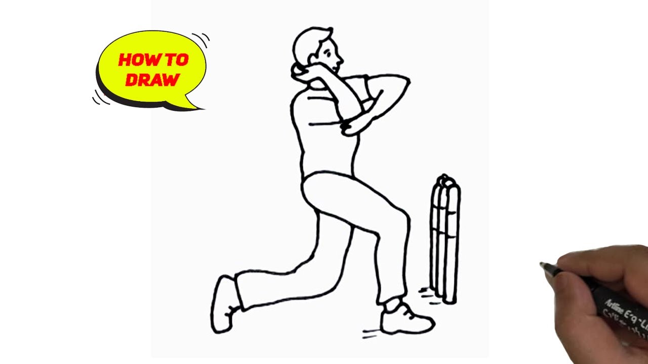 How to draw Cricket Player Bowler easy and step by step