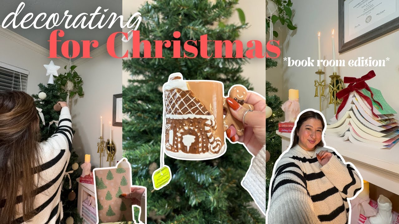 decorate for christmas with me 🎄♥️ | decorating my bookish space, making a book tree & more!