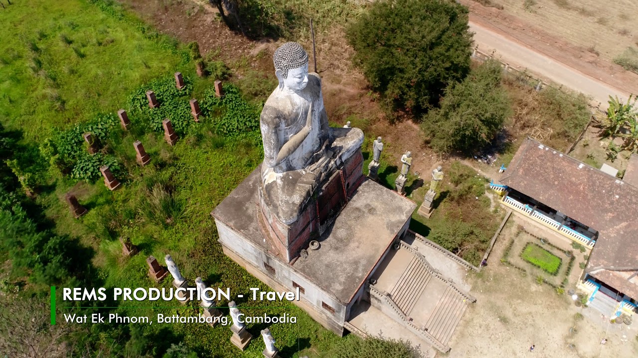 Video of Wat Ek Phnom and its huge white stone Buddha statue, Battambang