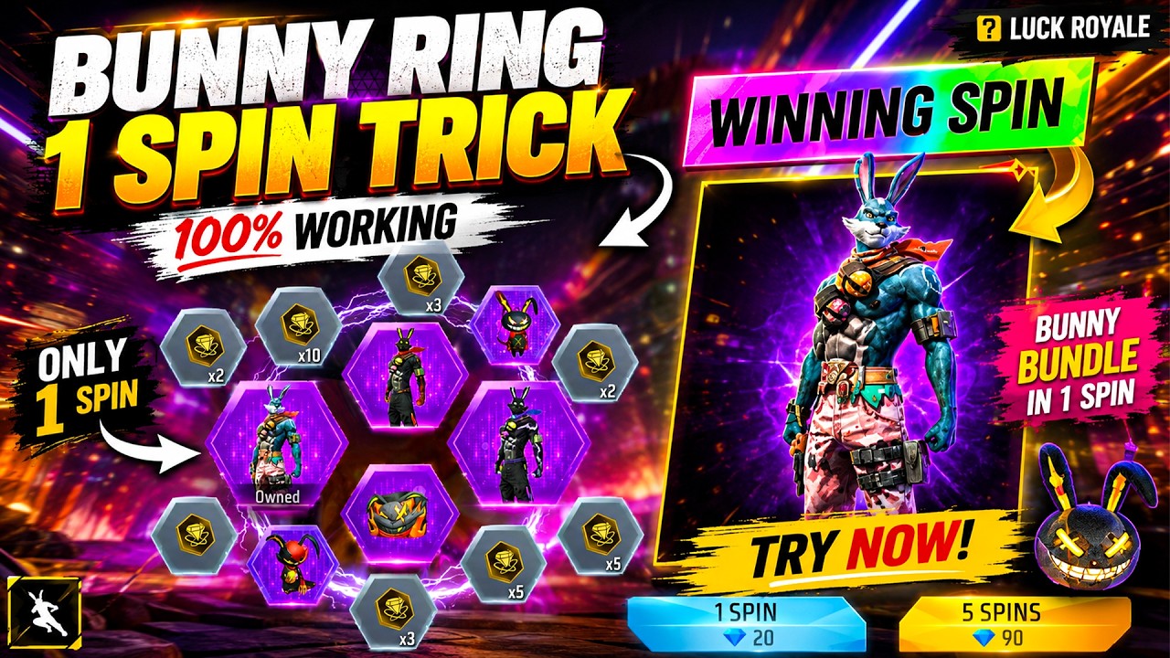 Bunny Ring 1 Spin Trick 🤩 | Bunny Bundle Return | FF New Event Today | Bunny Ring Event Free Fire 