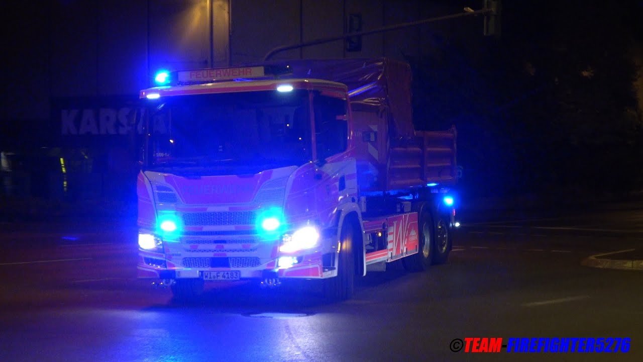 [Feuer in Recyclingbetrieb] Einsatzfahrten von Feuerwehr, Rettungsdienst & THW zum Großbrand in Diez
