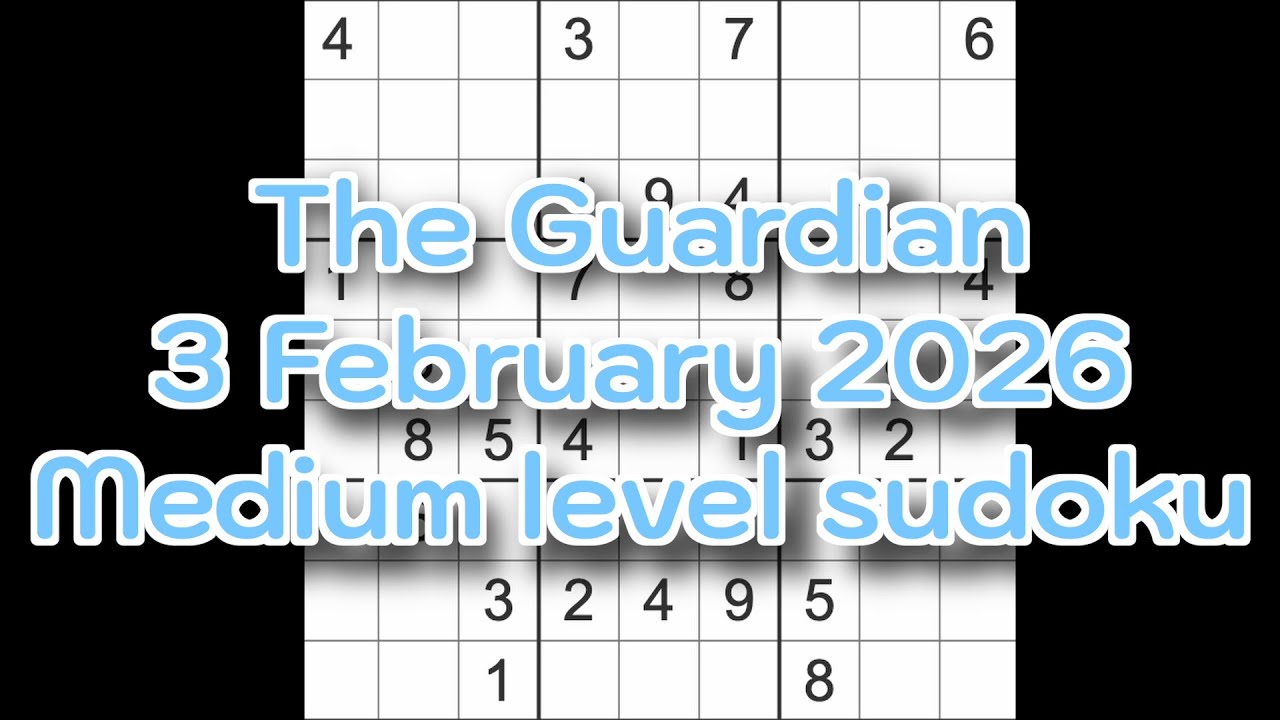 Решение судоку – The Guardian, 3 февраля 2026 г. Судоку среднего уровня сложности.