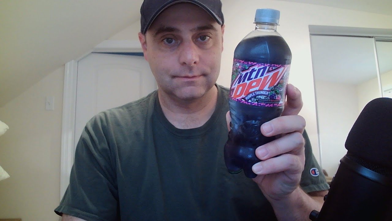 ASMR Mountain Dew Purple Thunder Drink Review and Gum Chewing Ramble