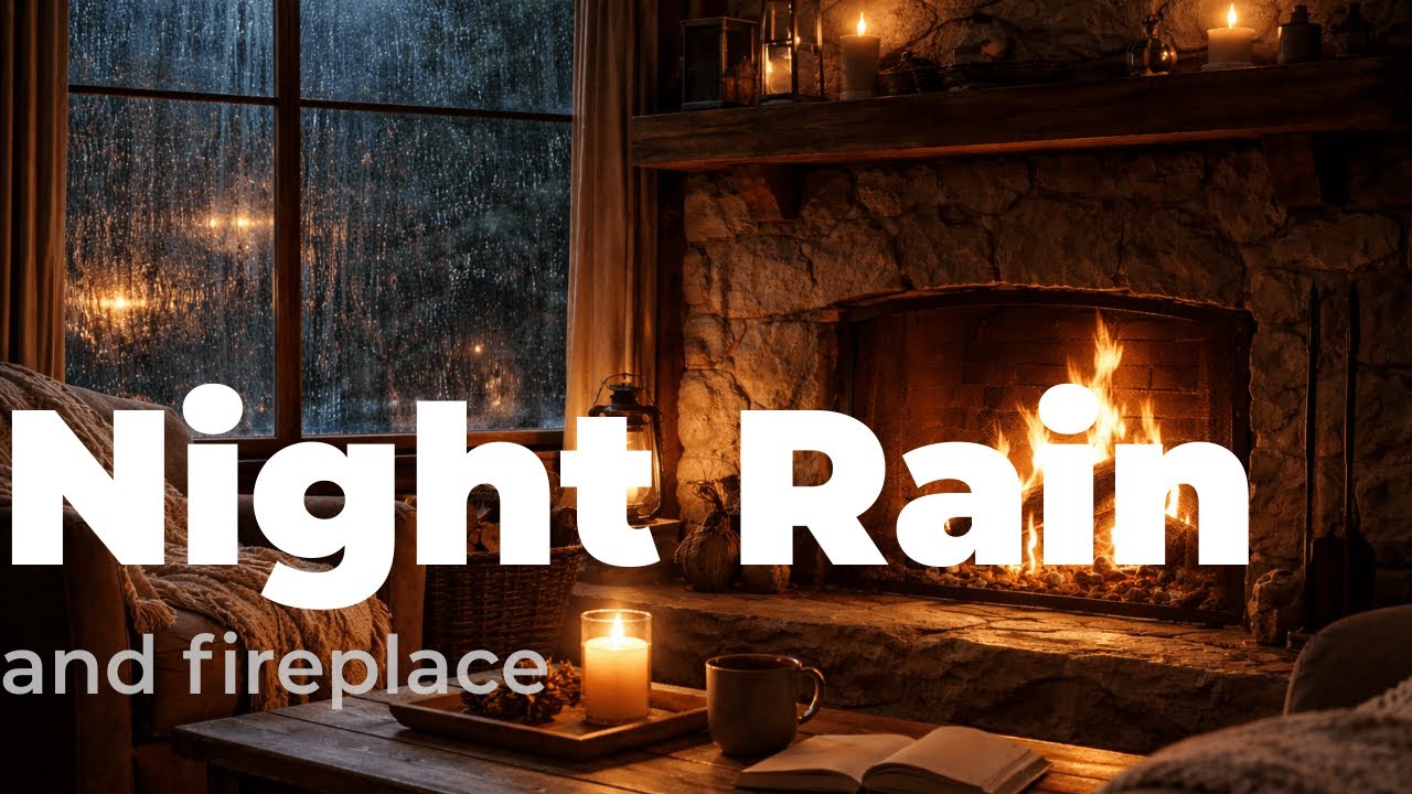 Night Rain and Fireplace (4 Hours)