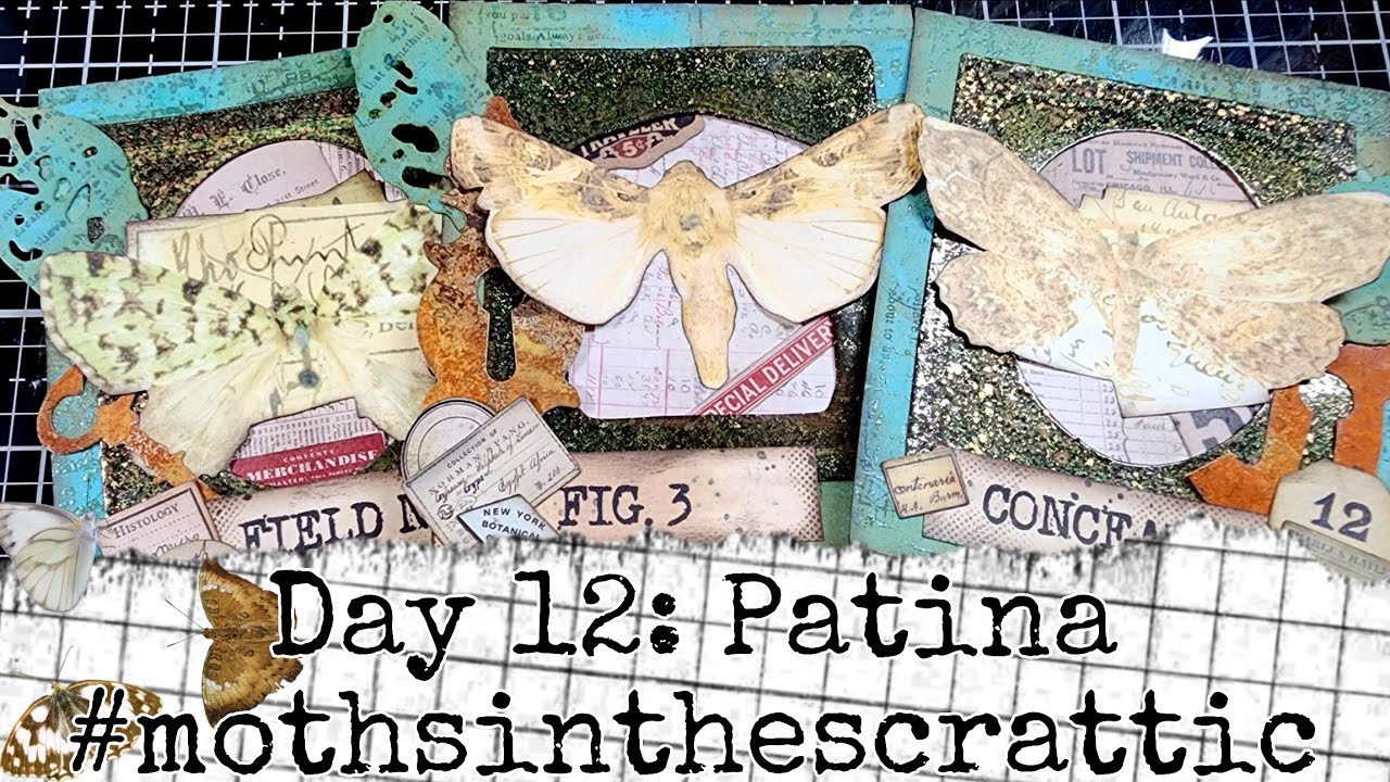 #mothsinthescrattic Day 12 - Patina - Verdigris Banner Page Top Tuck Spot & Custom Embossing Powder