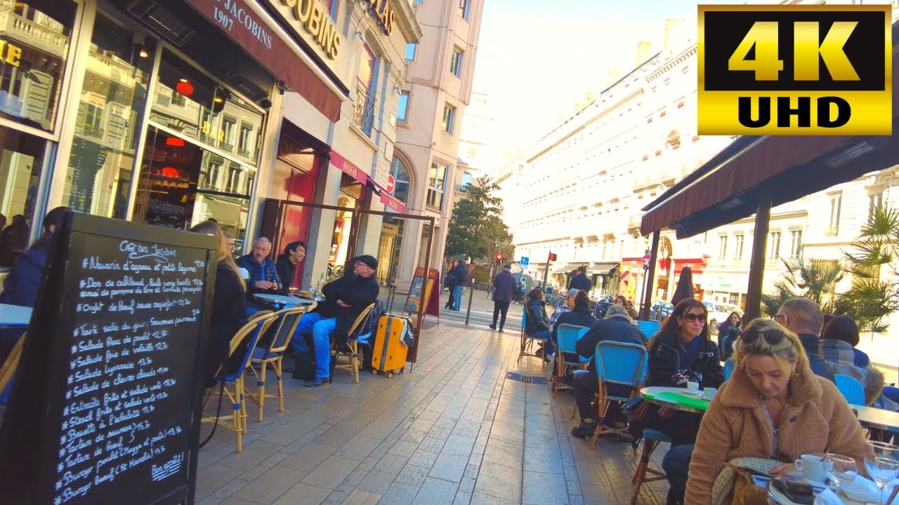 4k WALKING Tour, France Street Walk To LYON Bellecour, Rue de la République, 4k FRANCE LYON RHONE