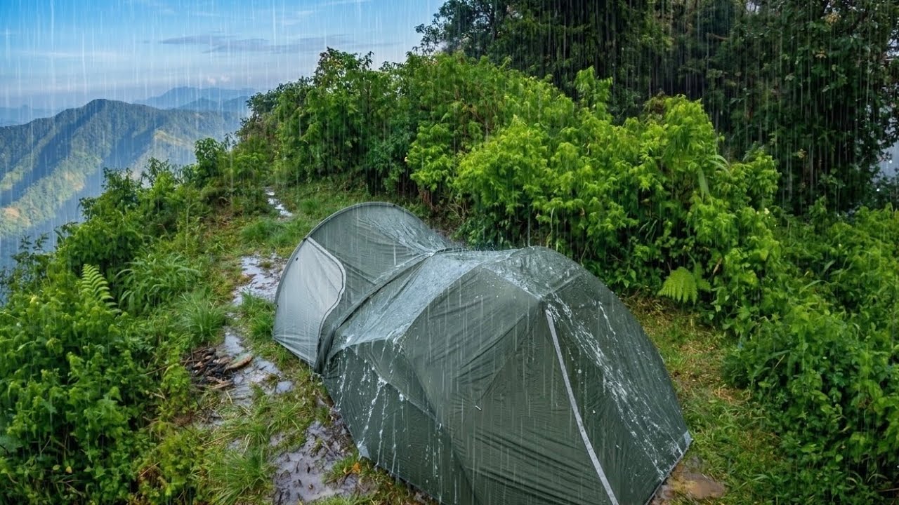 NOT SOLO CAMPING REAL HEAVY RAIN STORM ON THE HILL &bull; CAMPING IN THE RAINSTORMS