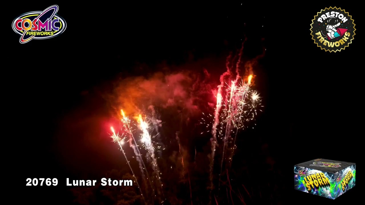 Cosmic Fireworks Lunar Storm - Lunar Storm Barrage Cake 99 Shots - Preston Fireworks
