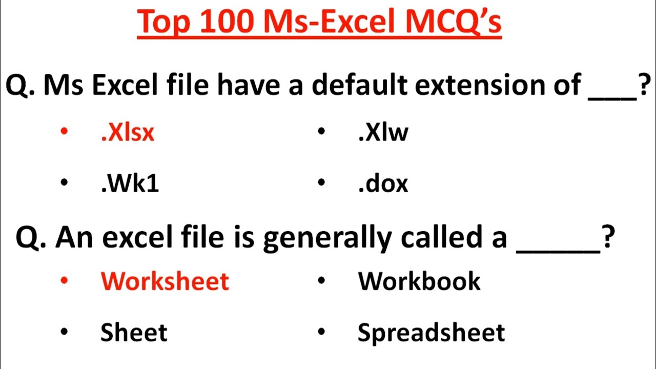 Top 50 MS Excel MCQ Question and Answer | Ms Office | Microsoft Office