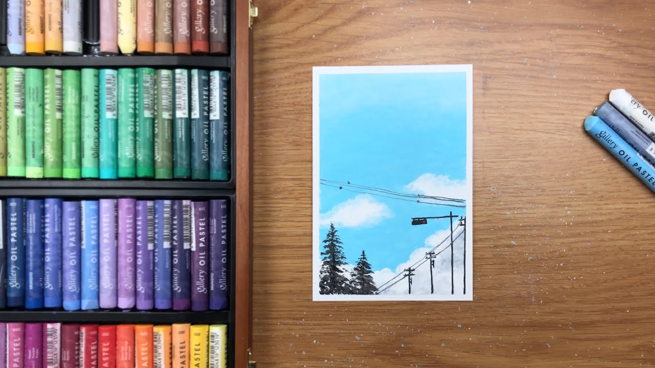 Oil pastel Drawing / Blue sky / Satisfying Tutorial / Step by Step