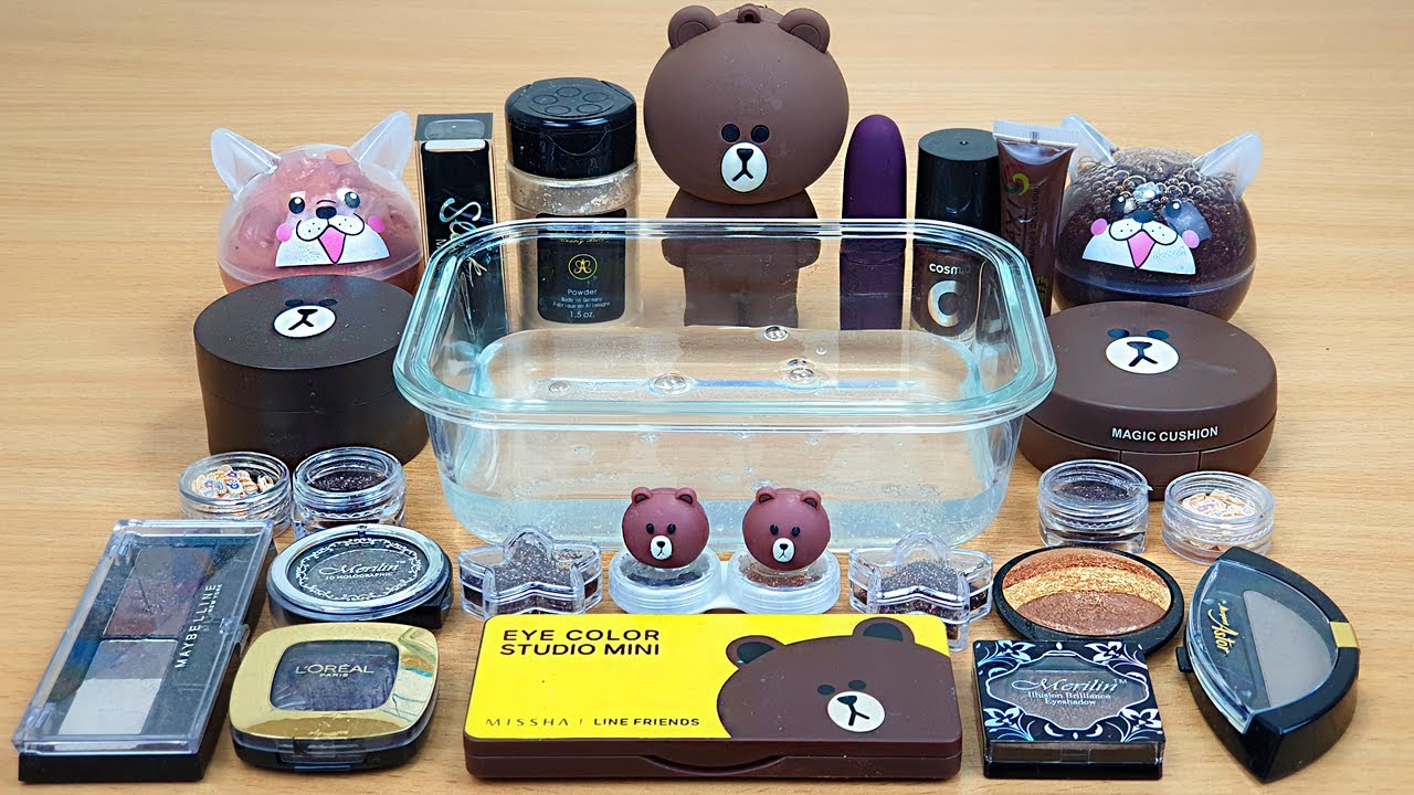 BROWN SLIME Mixing makeup and glitter into Clear Slime Satisfying Slime Videos