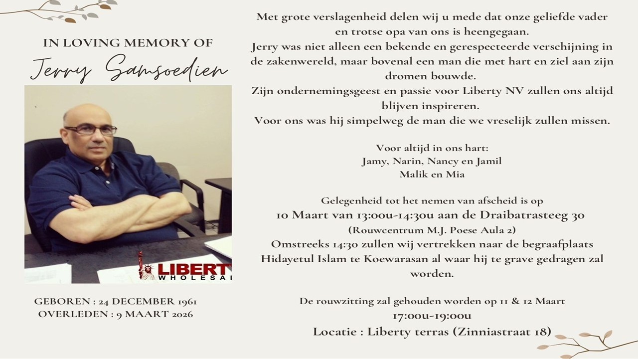 LIVESTREAMING : Uitvaartdienst van Jerry Samsoedien