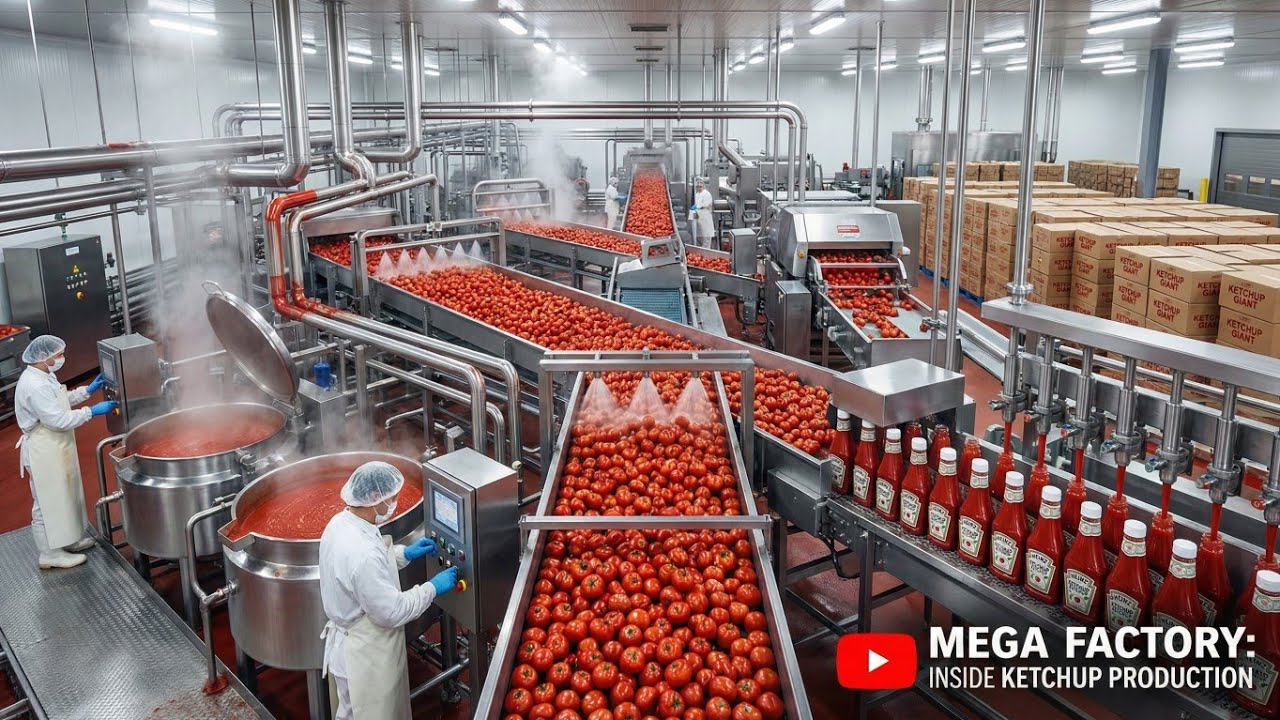 Inside a Modern Tomato Ketchup Factory: From Ripe Tomatoes to Iconic Squeeze Bottles (Full Process)