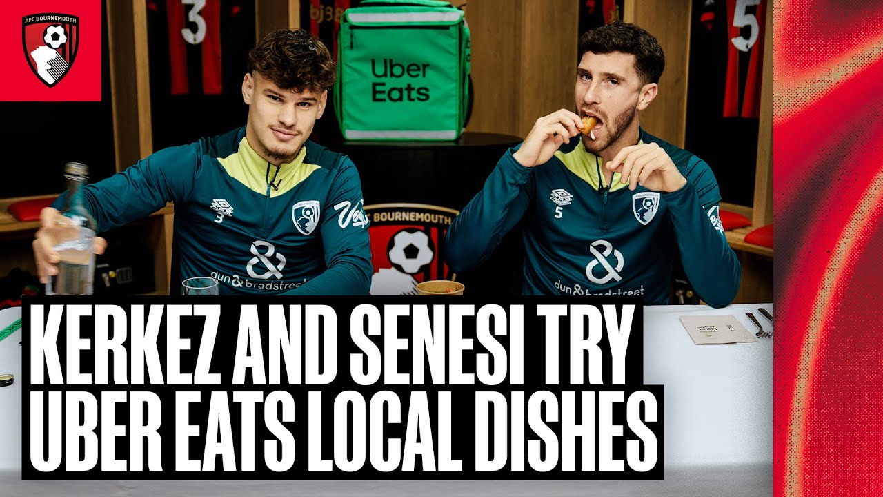 Milos Kerkez and Marcos Senesi sample and taste Bournemouth's best local dishes with Uber Eats