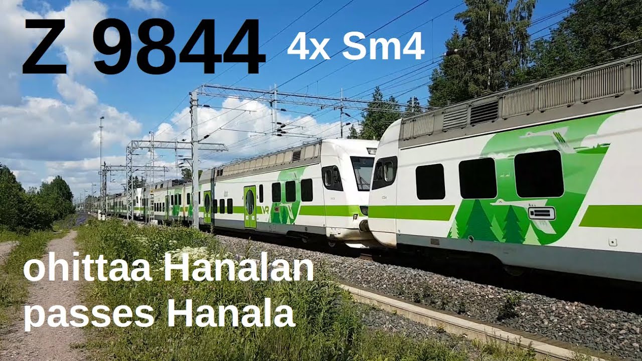 Z-juna 9844 ohittaa Hanalan neljällä Sm4-yksiköllä | Z train 9844 passes Hanala with four Sm4 units