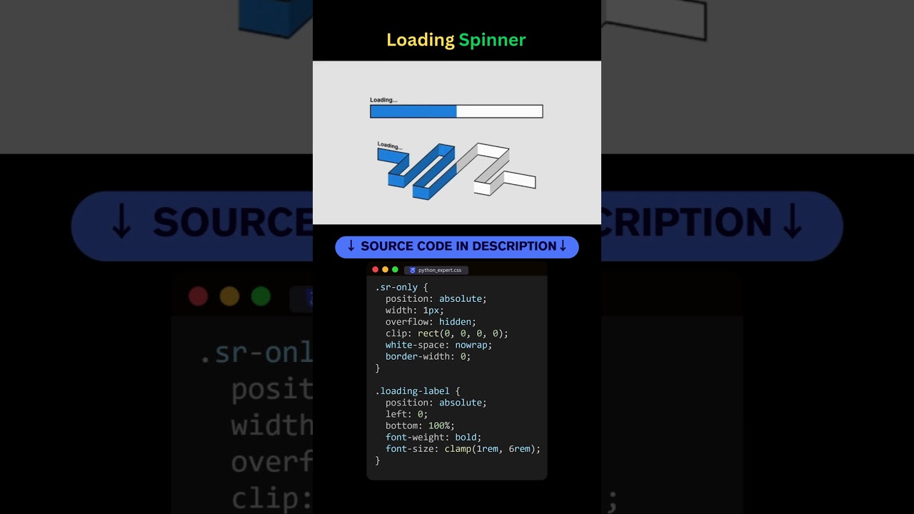 3D Loading Spinner & Progress Bar in HTML & CSS ⚙️ #Shorts #coding #programming #loadinganimation