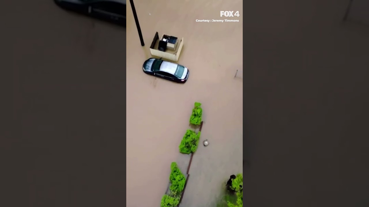Drone shot of flooding in Uvalde, Texas