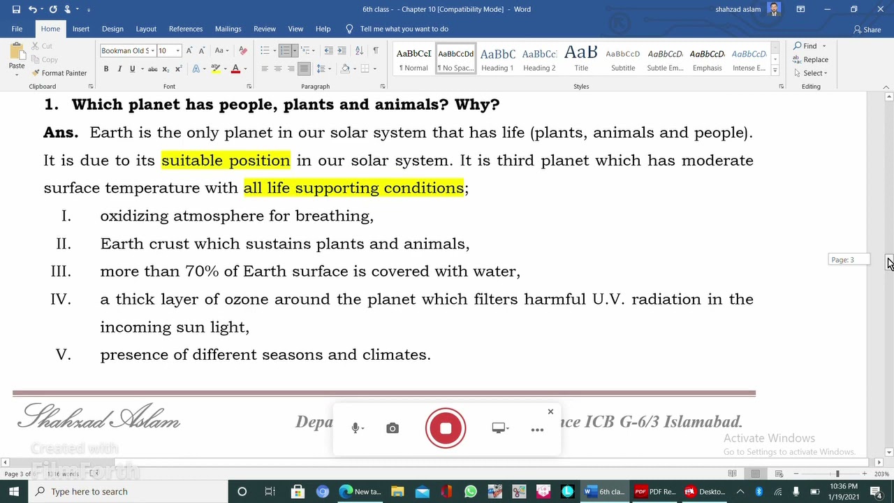 General Science VI Lecture No  12 Unit 10 Solar System Long Questions Constructed Response Questions