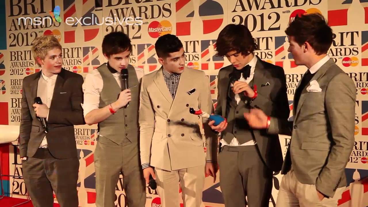 One Direction in the Brits winners room.