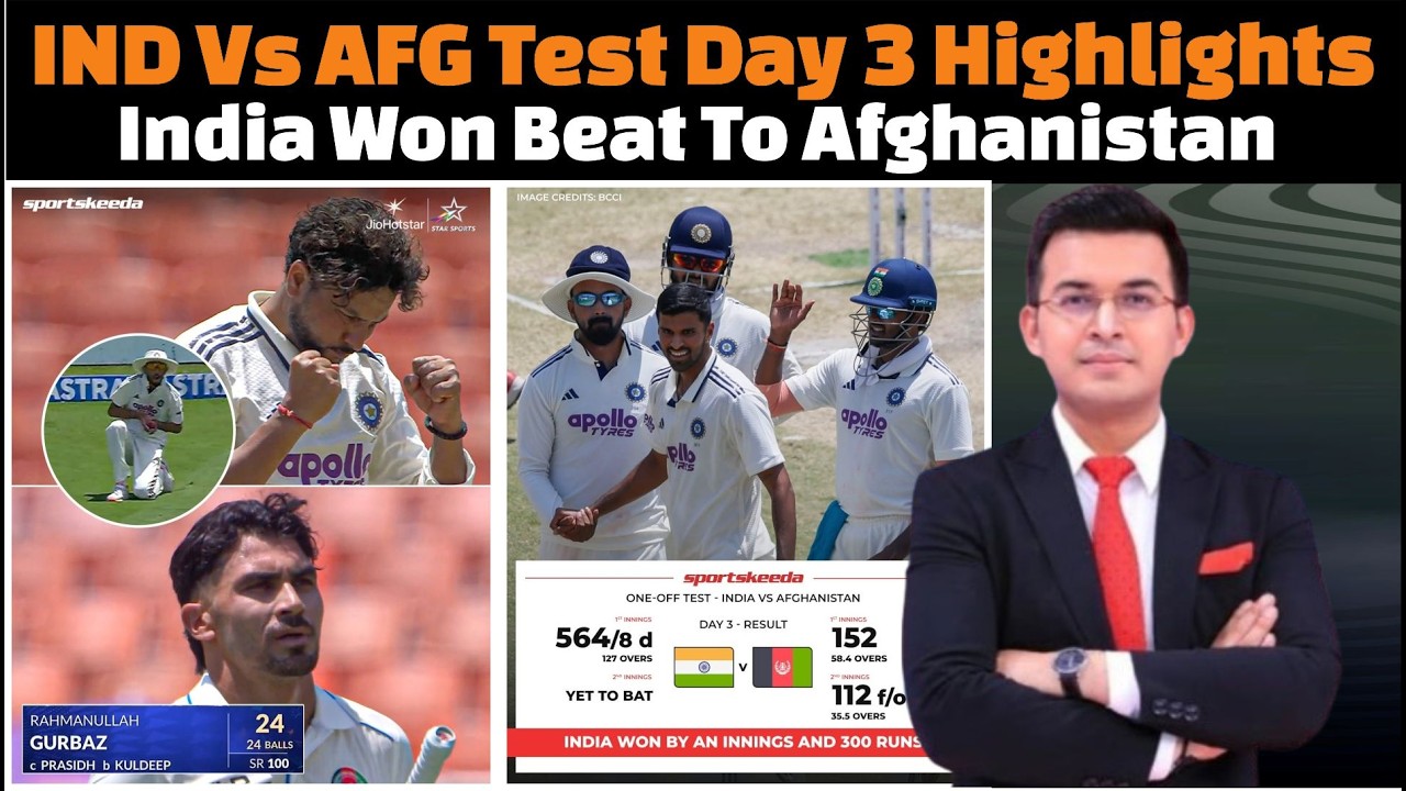 India vs Afghanistan test day 3 complete highlights 2026 today.