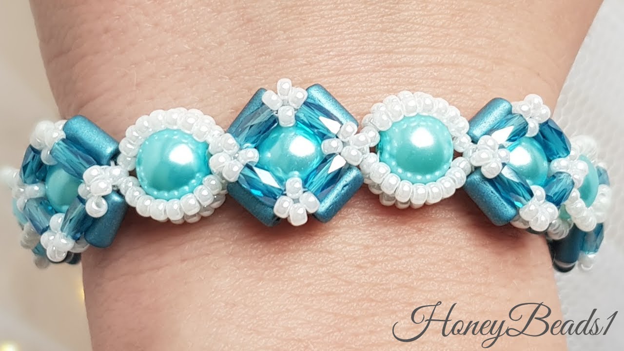 Beading tutorial, Beaded bracelet, Pearl bracelet, Tubelet beads, 'Crystal Glamour', by HoneyBeads1