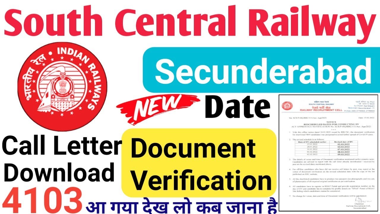 South Central Railway Secunderabad Apprentice Document Verification 2022 |secunderabad apprentice DV