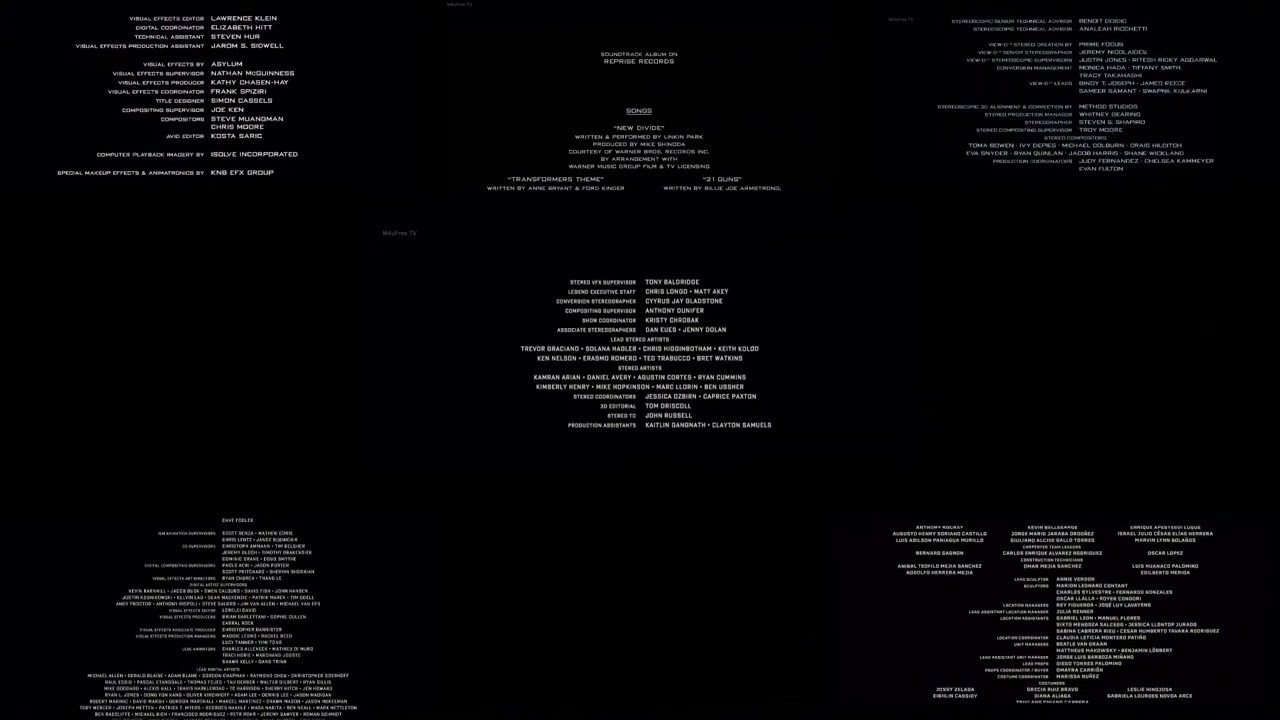 Live action Transformers movies (July 2007-June 2023) end credits at once
