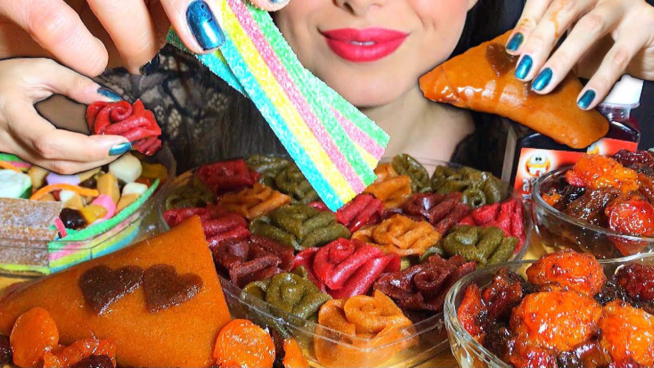ASMR EATING GUMMY &LAVASHAK (SOUR FRUIT LEATHER) MUKBANG اسمر موکبانگ ایرانی لواشک