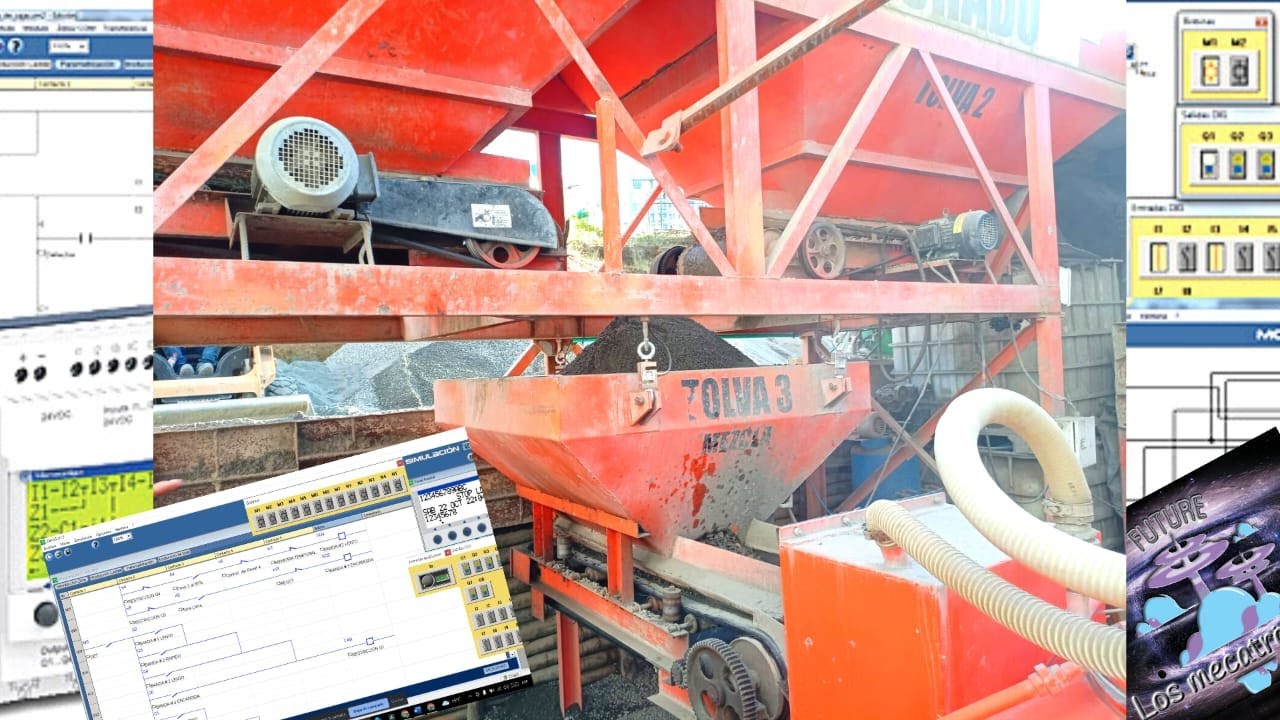 Dosificador de arena y gravilla para concreto con entradas analogas en Zelio-Soft.