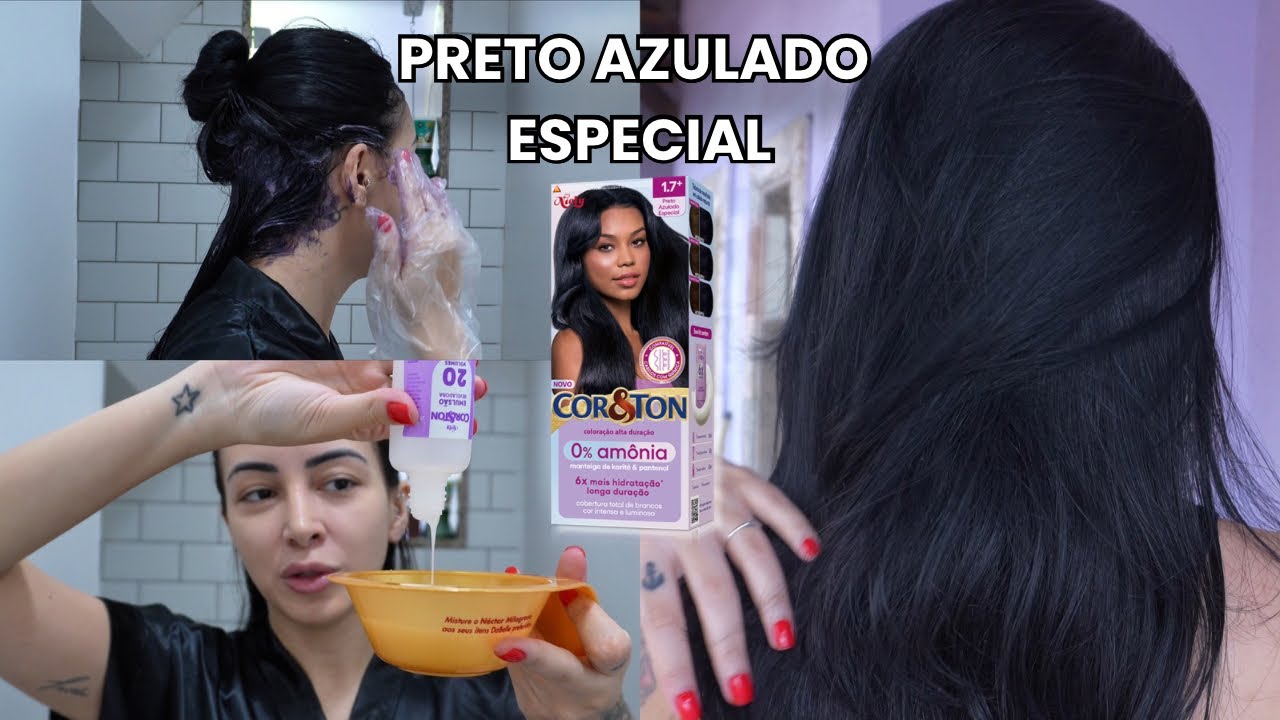 TESTANDO A TINTA PRETO AZULADO ESPECIAL COR & TON