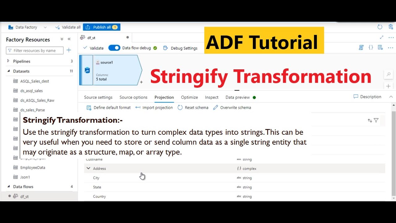 Stringify Transformation in adf | Stringify Transformation in azure data factory | adf tutorial 60