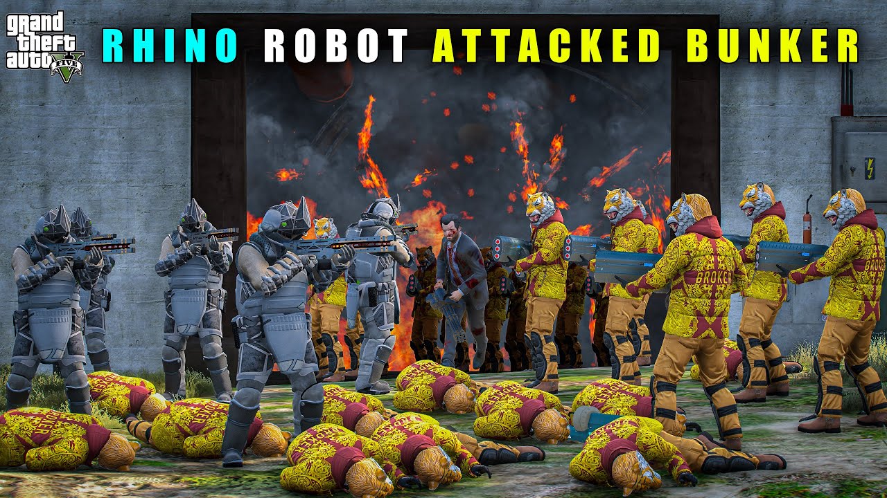 GTA 5 : RHINO ROBOT ATTACKED MILITARY'S TOP SECRET BUNKER || BB GAMING