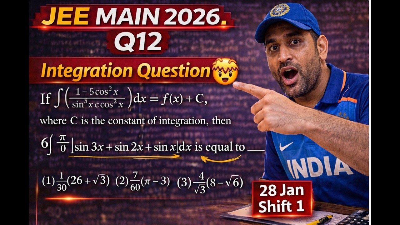 ∫((1−5cos²x)/(sin⁵x cos²x)) dx = f(x)+C, Find f(π/6)−f(π/4)|| JEE Main 2026 || definite integration