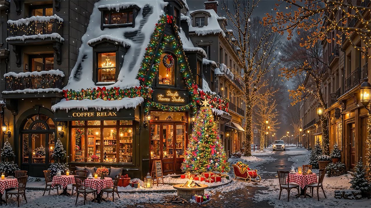 Sweet Christmas Jazz Instrumental Music for Good Mood 🎄 Cozy Street Christmas Cafe Corner & Snowfall