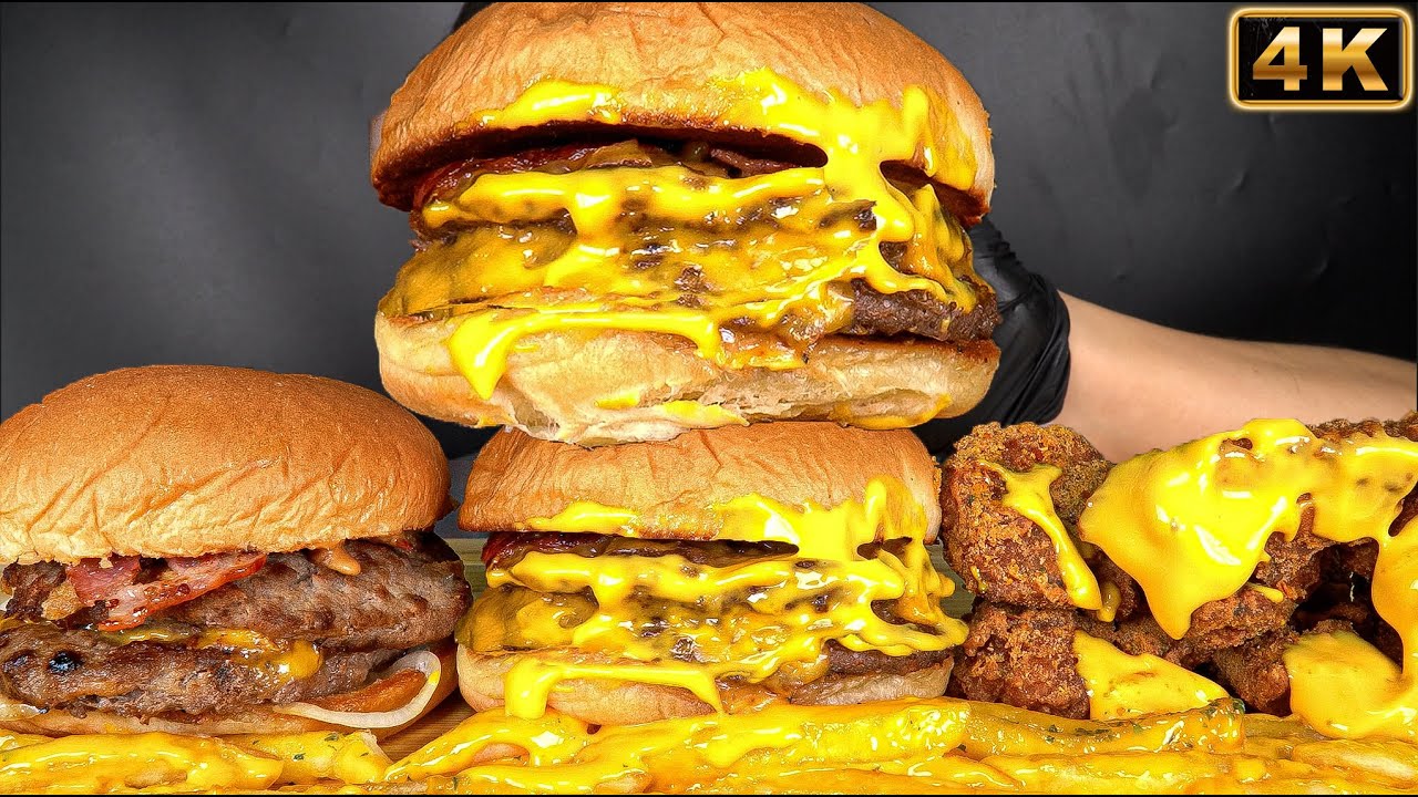 MUKBANG ASMR | Frank Peanut Butter Double Cheese Burger & Garlic Chicken 프랭크 피넛 버터 치즈 버거