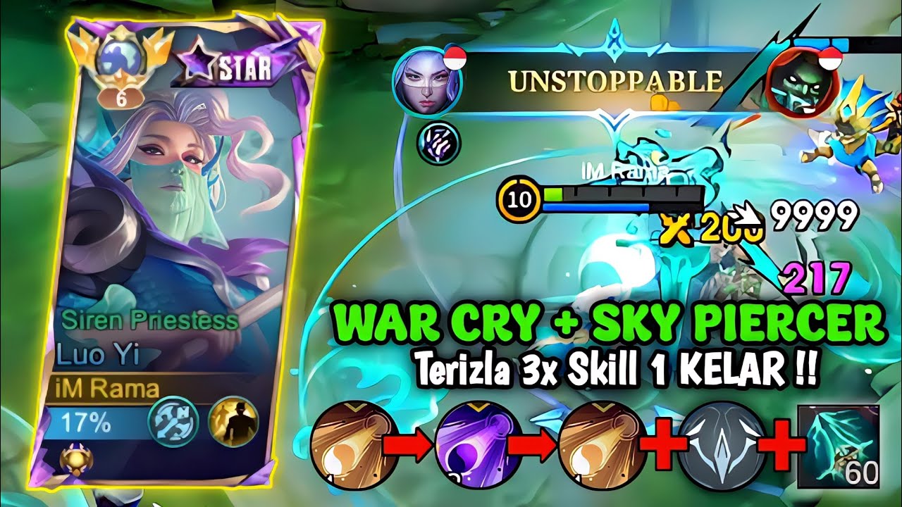 LUO YI EMBLEM WAR CRY + SKY PIERCER TERIZLA 3X SKILL 1 TEWAS SEKETIKA - BUILD LUO YI PALING SAKIT
