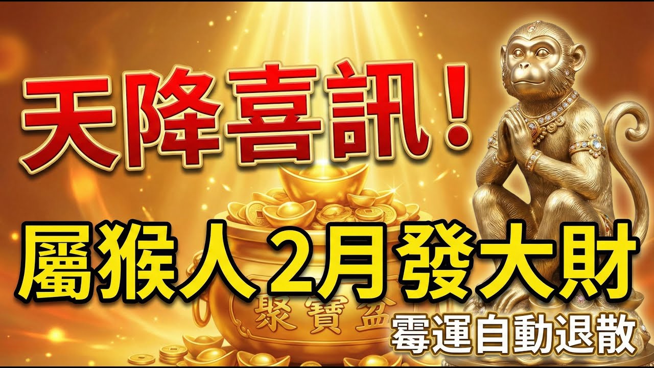 天降喜訊！屬猴人苦日子到頭了，2月一到，將有神明護體，所有霉運全部自動退散！#屬猴運勢 #2026生肖猴運勢 #屬猴2026運勢 #財運 #偏財 #招財 #風水 #轉運 #算命 #貴人 #生肖猴運勢