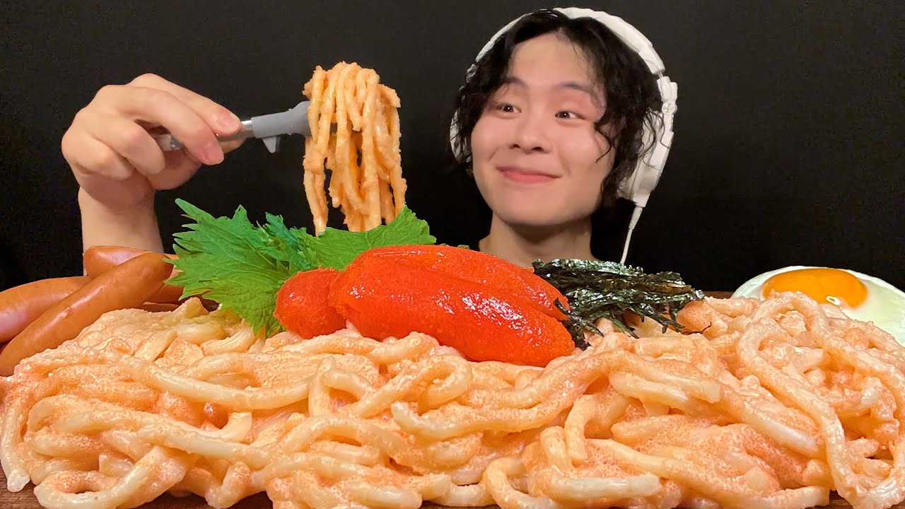 ASMR Mentaiko кремовый удон‼️【звук еды/мукбанг】