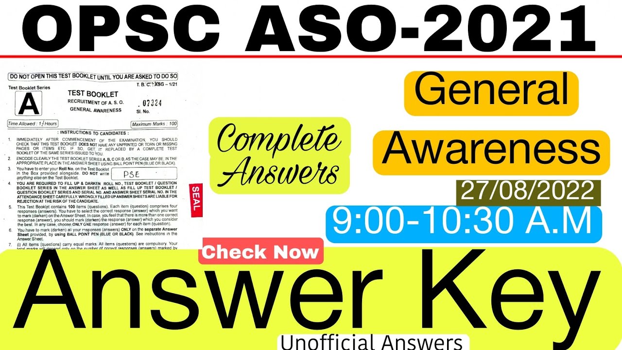 OPSC ASO GS PAPER | 27 August 2022|| General Knowledge| Pdf Telegram |Must Watch