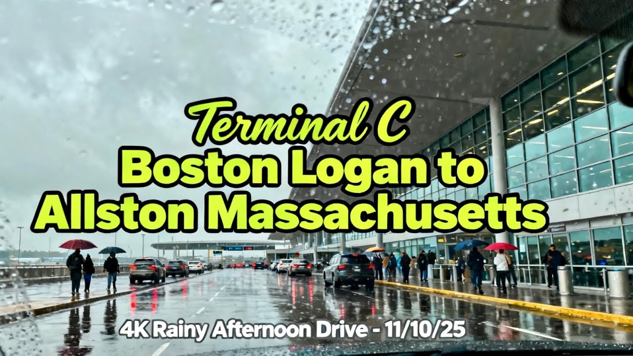 🌧️ Terminal C Boston Logan to Cambridge Street Allston MA | 4K Rainy Afternoon Drive - 11/10/25