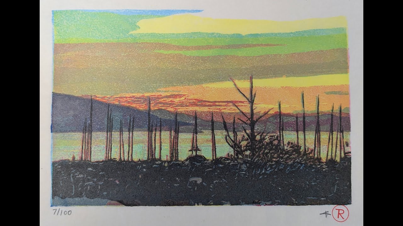 Marina Twilight - CMYK Mokuhanga Wood Block Print